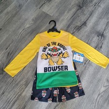 Boy's Super Mario Bowser Size XS 4/5 Pajamas Set Shorts NWT Gamer Yellow NWT