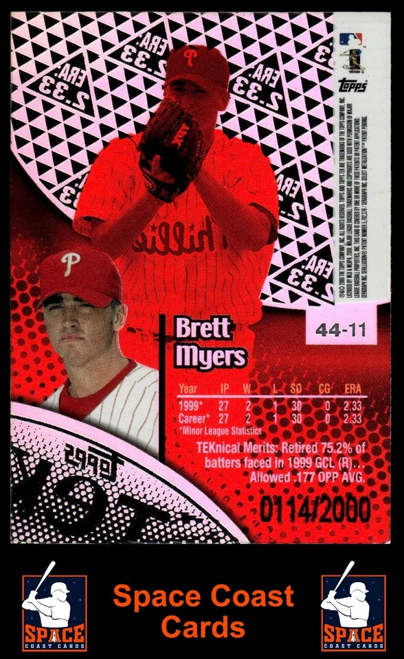 2000 Topps Tek #44-11 Brett Myers Pattern 11 #/2000 - Image 2 of 2