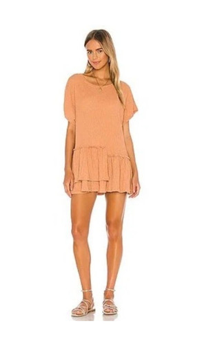 Free People Beach Marni Asymmetrical Ruffle Tunic Dress Lovely Leo Tan Sz Small
