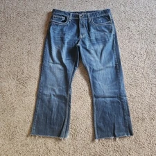 Helix Jeans Mens 36X30 Distressed Embroidered Pockets Relaxed Boot Review Meas