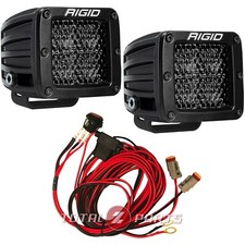 Rigid D-series Pro Spot Diffused Midnight Led Light Pods Pair Wharness