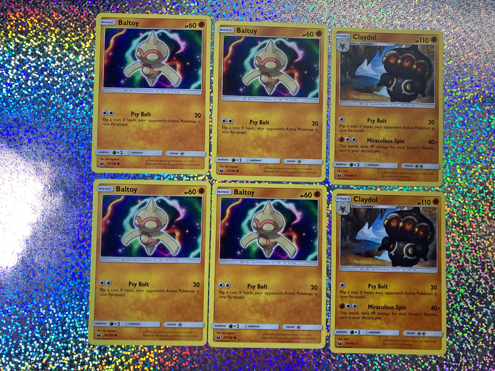 Pokemon TCG Celestial Storm Non-Holo; 79/168 Claydol (x2); 78/168 Baltoy (x4)