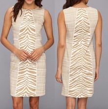 Nine West Beige Chai Combo Panel Textured Zebra Stretch Cotton Sheath Dress, $98
