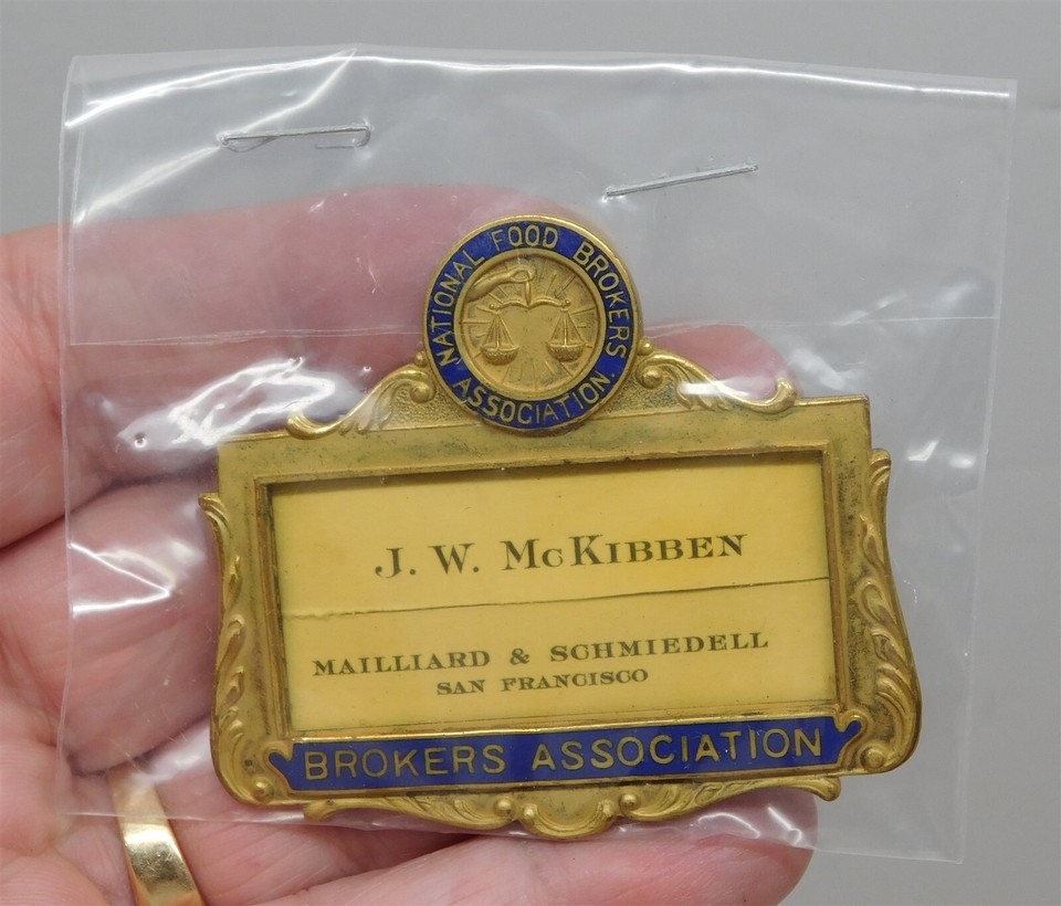 Vintage National Food Brokers Association Name Badge JW McKibben San