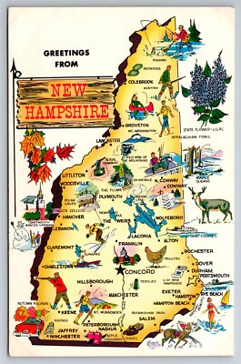 Greetings From New Hampshire State Map Multi Pictures NH C1950 Postcard H18