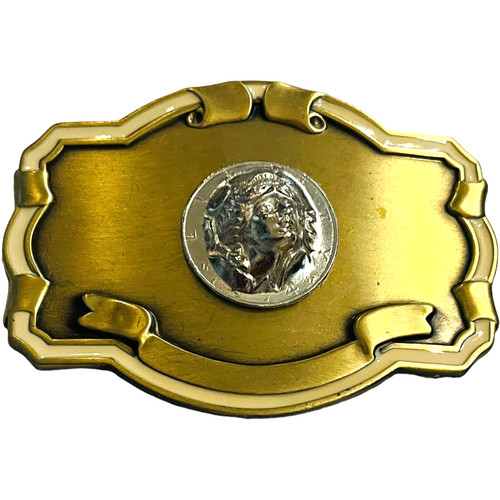 Lady Liberty Gold and Silver Colored Belt Buckle - Vintage 3 1/4 W x 2 3/4 H