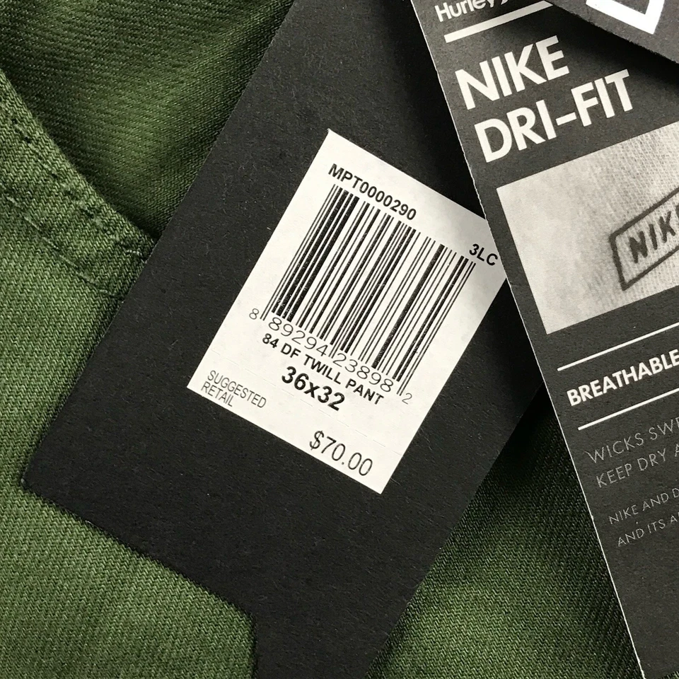 Pantalones Hurley X Nike Para Hombre 36X32 Verde DriFit Delgados Frente Plano Pierna Recta Nuevos con Etiquetas Foto 3 de 4