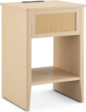 Accent End Table for Living Room with Built-In Charging Station, Drawer, Shelvin