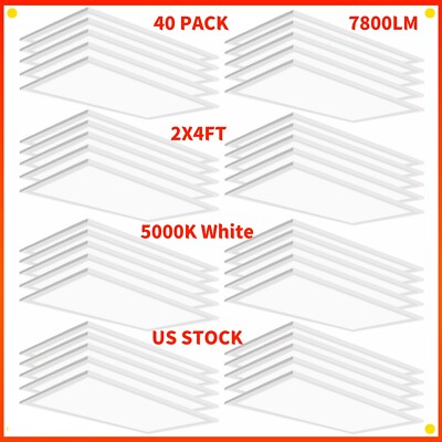 40 Pack 2x4 Commercial LED 7800LM Dimmable Drop Ceiling Flat Panel Troffer Light