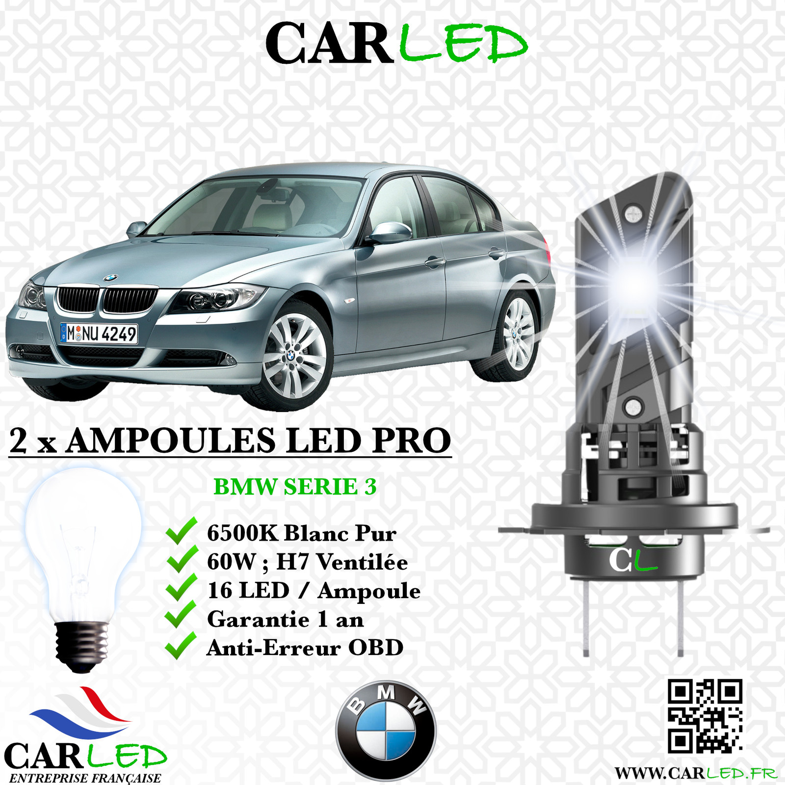 Kit ampoule LED auto BMW E90 E91 feux de croisement