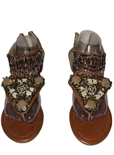 MOBI Brown Embellished Coin Beaded Back Zip Dressy Boho Thong Women’s Size EU 39