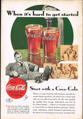 #ad 1930s Vintage Coca Cola Glass Soda Fountain Business Man Art Print Ad $34.98