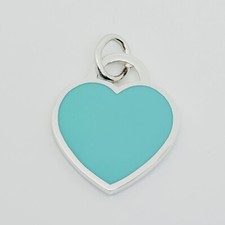 Tiffany  Co Blue Enamel Heart Tag Charm or Pendant in Sterling Silver