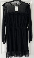 H&M Divided BLACK Polka Dot Ruffled Long Sleeve Dress Size MED Cottage Sweet