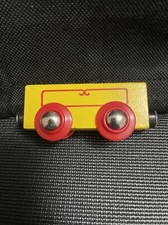 Vintage Brio Wooden Railway Train Cargo Car Pin Stripe Red Yellow Thomas Kid Toy