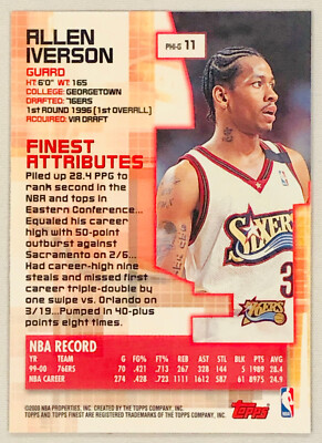 Allen Iverson 2000-2001 Topps Finest NM-MT Card #11 | eBay