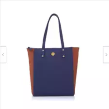 Joy Mangano Handbags Rich Leather Tote . RFID Protection Navy/Cognac