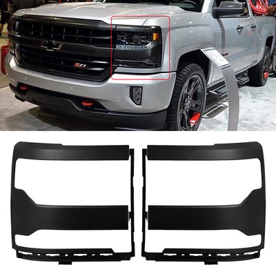 Pair Black Headlight Trim Bezel Cover Fits For Chevrolet Silverado 1500 2016-18