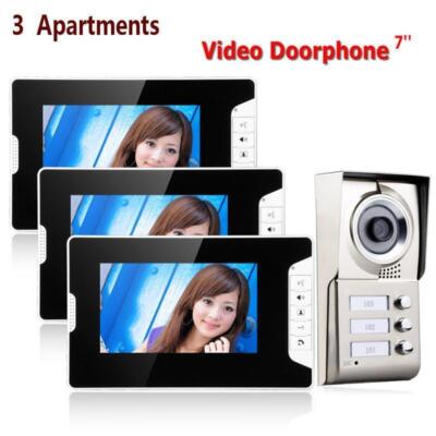 7'' 3 Monitor TFT 3 Apartments Video Door Phone Intercom System IR-CUT Doorbell 