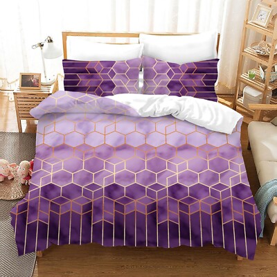 3D Geometry Art Pattern Purple Quilt Cover Set Bedding Sets Pillowcases