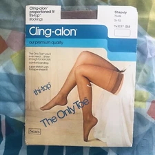 Vtg 70s Sears Cling-Alon Stockings Ultra Sheer Nylon Thi Top Nude Shapely 8.5-11