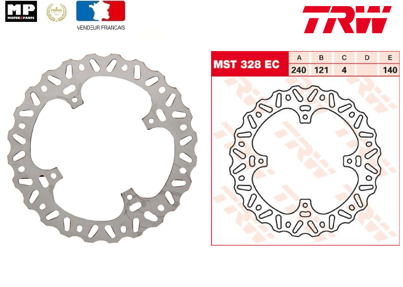 Disque de frein Arriere WAVE Ø240 avec profil ondulé autonettoyant pour HONDA 250 CR