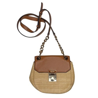 Michael Kors Crossbody Neutral Woven Leather Small Shoulder Bag Chain Strap
