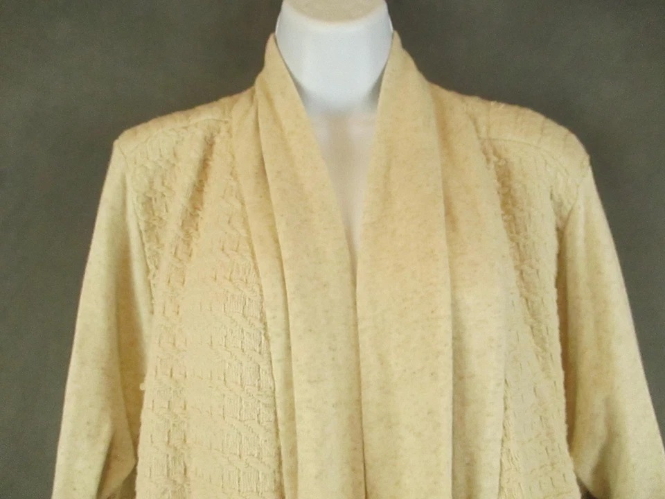 Lucky Brand Cardigan Sweater Womens 3X Beige Open Front Textured Knit Jacquard - Image 2 of 4