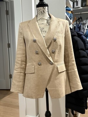 Veronica Beard Beige Tan Linen Classic Blazer Dickey Jacket Size 10