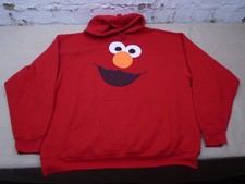 Vintage Y2K Elmo Face Hoodie Graphic Red Sweatshirt Suize XL Sesame Street Adult