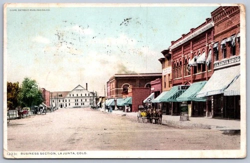 K53/ La Junta Colorado Postcard c1910 Business Main Street Stores 75