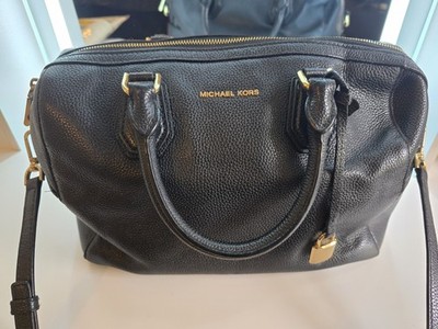Michael Kors Mercer Black Pebbled Leather Duffle Zipper Closure Satchel Bag