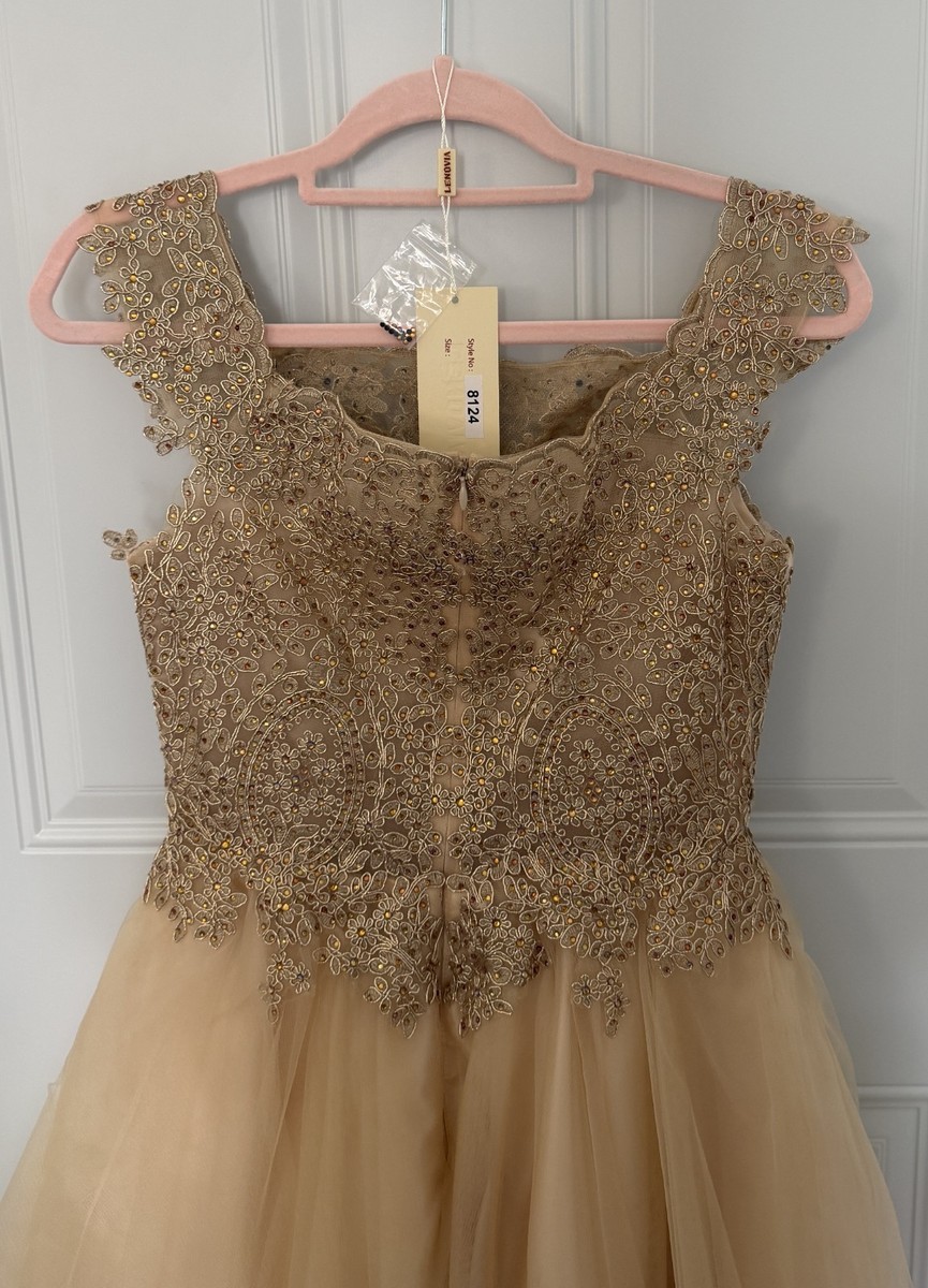 Lenovia Gold Dress Size Small Off Shoulder Fully Lined Smoke Free Home Worn  Once | eBay