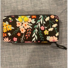Vera Bradley Floral Citrus Black Zip Around Tech Pencil Case Organizer Pouch