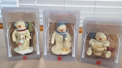 Lot of 3 Bonnie Lynn Russ Peace in the Meadow Figurines Snowmen--New w/Boxes