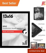 13x16 Picture Frame Black Engineered Wood Wide Molding Polished Plexiglass