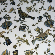 Williams Sonoma Bird Floral Tablecloth 67x86 Green blue gold Rare find