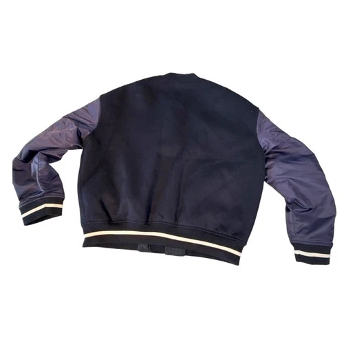 Emporio Armani Navy Blue Wool Blend Bomber Jacket Letter Patches 6L1BL8 Men IT52 image 5