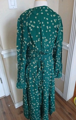 Uniqlo Floral Long Sleeve Belted Maxi Sheat 40s Style Green Button Up Dress  M | eBay