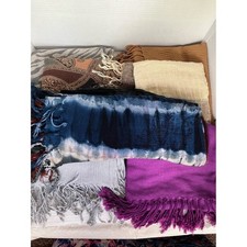 Vintage Bundle 7 Long Scarves - Navy Blue, Purple, Tan, Cream, Gray, Brown