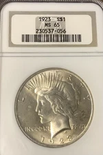 1923 Silver Peace Dollar from the Philadelphia Mint, Graded MS65 by NGC