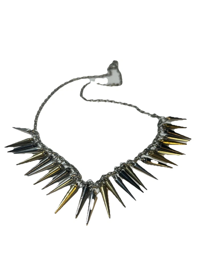 2 Tonos - Collar Babero Tono Plata y Oro Flecos Colgante Barra Collar Moderno Azteca Foto 2 de 4