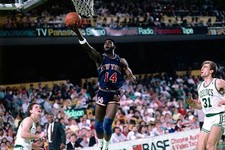 Chris McNealy New York Knicks shoots a layup v Boston Celtics play- Old Photo