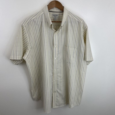 St. John's Bay Iron Free Shirt Mens 2XL XXL Yellow/Beige Short SLV Button Down