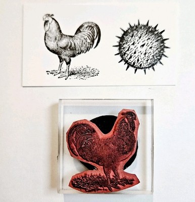 ROOSTER & SPIKY ORB Unbranded Rubber Stamps Bird Foul Germ Virus Farm e111