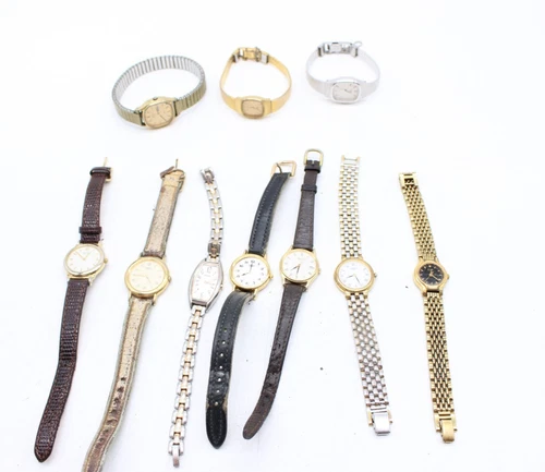 A x10 Vintage Ladies Seiko Gold Tone Quartz Wristwatches Not Tested