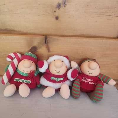 Vintage 80s Lot Of 3 Ziggy Christmas I Love You Santa Claus Joy Merry Elf Dolls