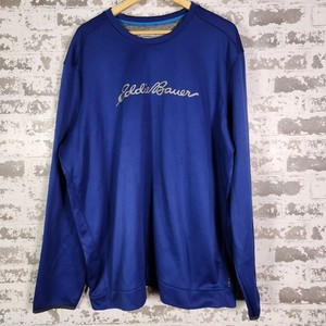 Eddie Bauer Outdoor Shirt Men's 2XLT Blue Long Sleeve Script Logo Performance