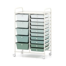 COSTWAY 15-Drawer Rolling Storage Cart, Mobile Utility Cart with Heavy-duty F...