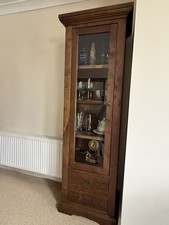 Solid Wood Tall Display Cabinet / Glazed Bookcase with Drawers – Dark Mahogany